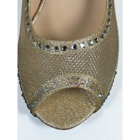 Lauren Lorraine Gold Rhinestone Peep Toe Heels Size 3 NIB Sparkly Formal Shoes - Picture 5 of 9